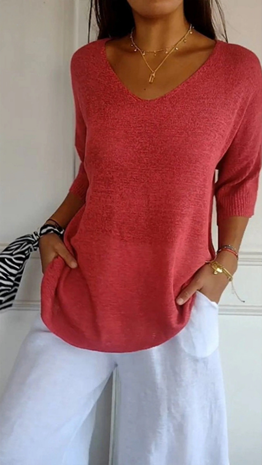 Clara – Women’s Knitted V-Neck Sleeve Top