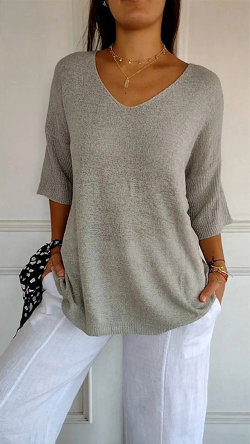 Clara – Women’s Knitted V-Neck Sleeve Top