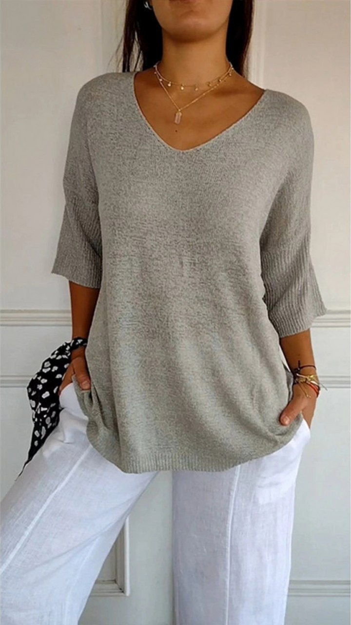 Clara – Women’s Knitted V-Neck Sleeve Top