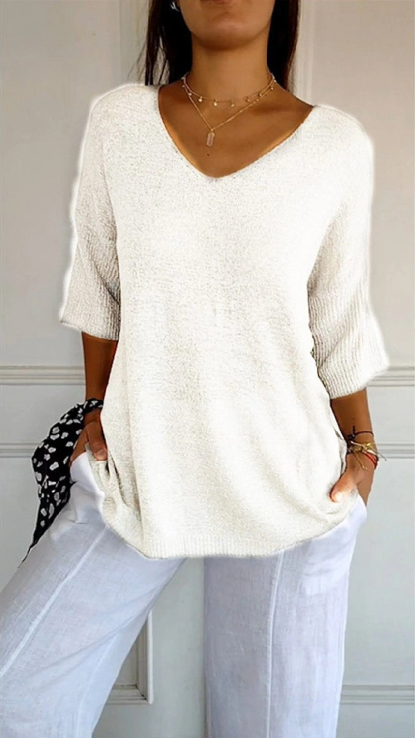 Clara – Women’s Knitted V-Neck Sleeve Top