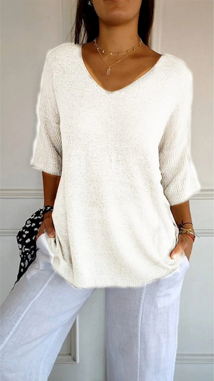 Clara – Women’s Knitted V-Neck Sleeve Top