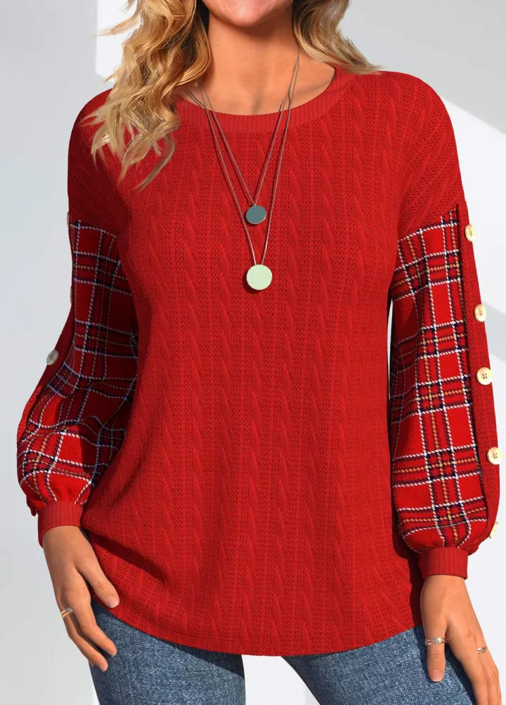 Ida | Red Checkered Sleeve Sweater