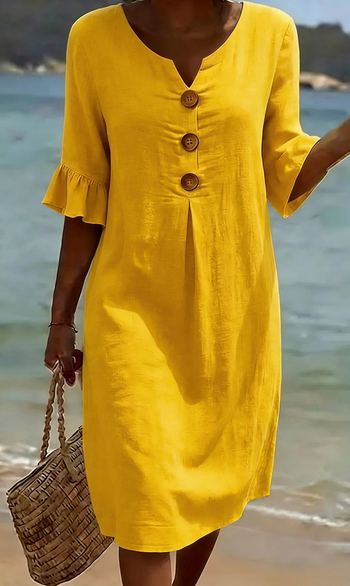 Camille | Elegant Buttoned Linen and Cotton Dress