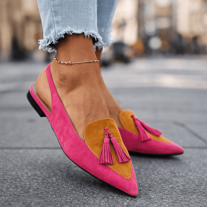 Lorena | Bicolor Suede & Pompon Flat Mules