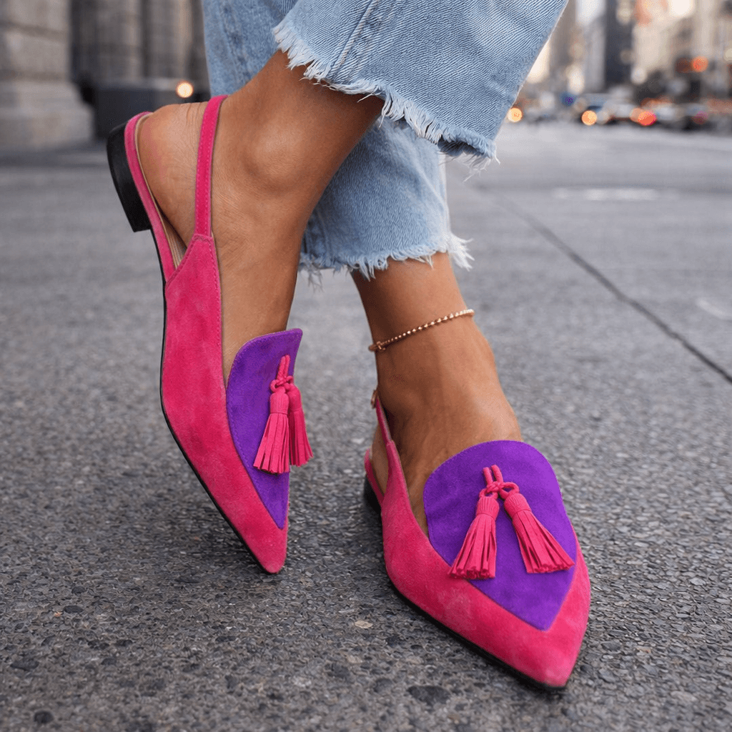 Lorena | Bicolor Suede & Pompon Flat Mules