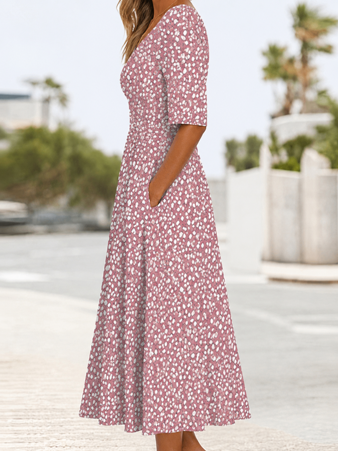 COLETTE | ELEGANT TUMMY-FLATTERING POLKA DOT MIDI DRESS