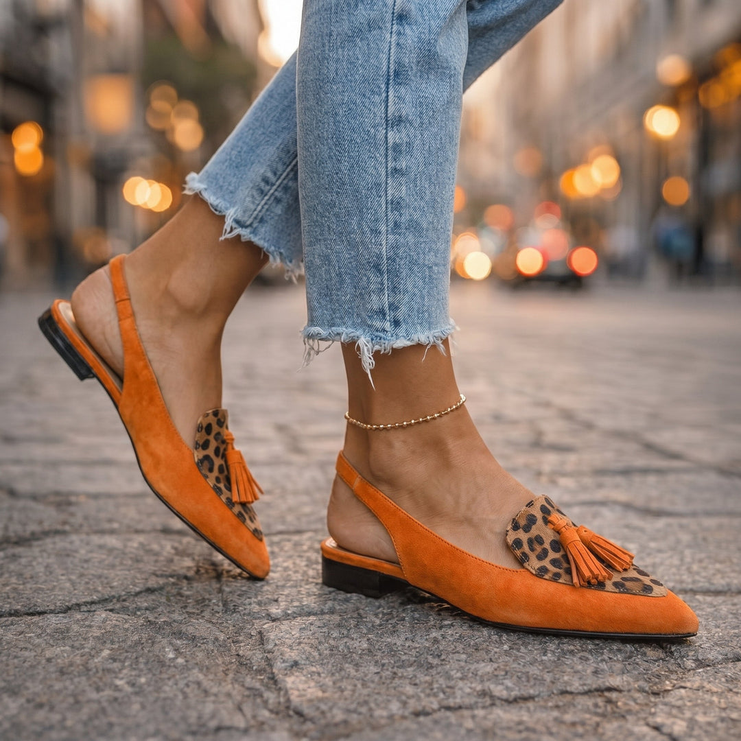 Lorena | Bicolor Suede & Pompon Flat Mules