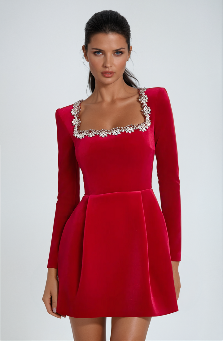 Véronique | Mini Velvet Dress with Embellishments