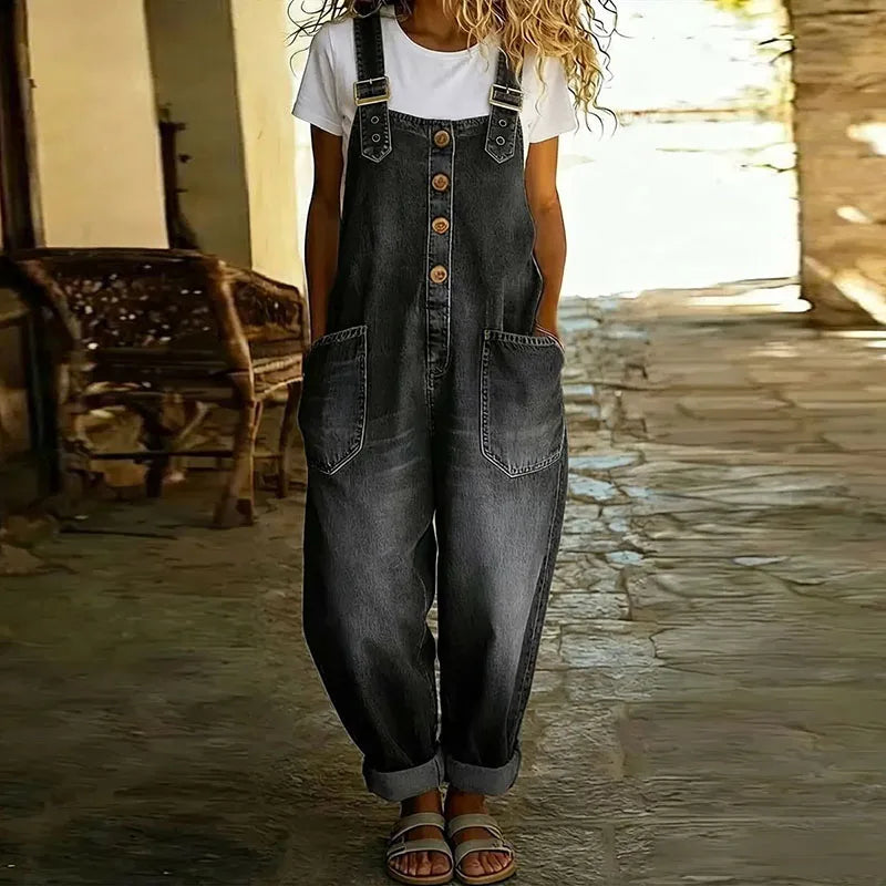 Saylor - Vintage Soft Cotton Denim-Look Overalls with Adjustable Straps