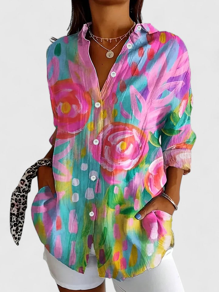 Anica - Vibrant Artistic Blouse with Buttons