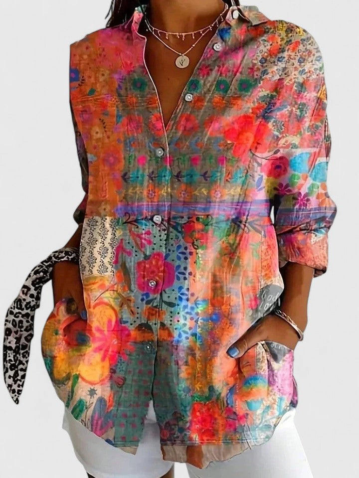 Anica - Vibrant Artistic Blouse with Buttons