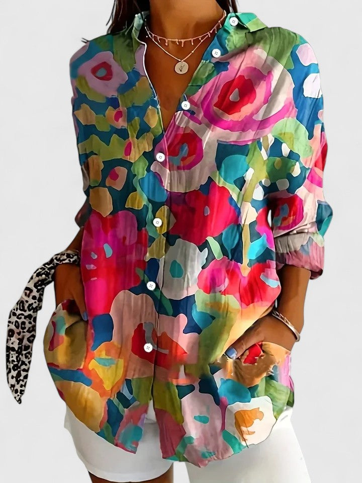 Anica - Vibrant Artistic Blouse with Buttons