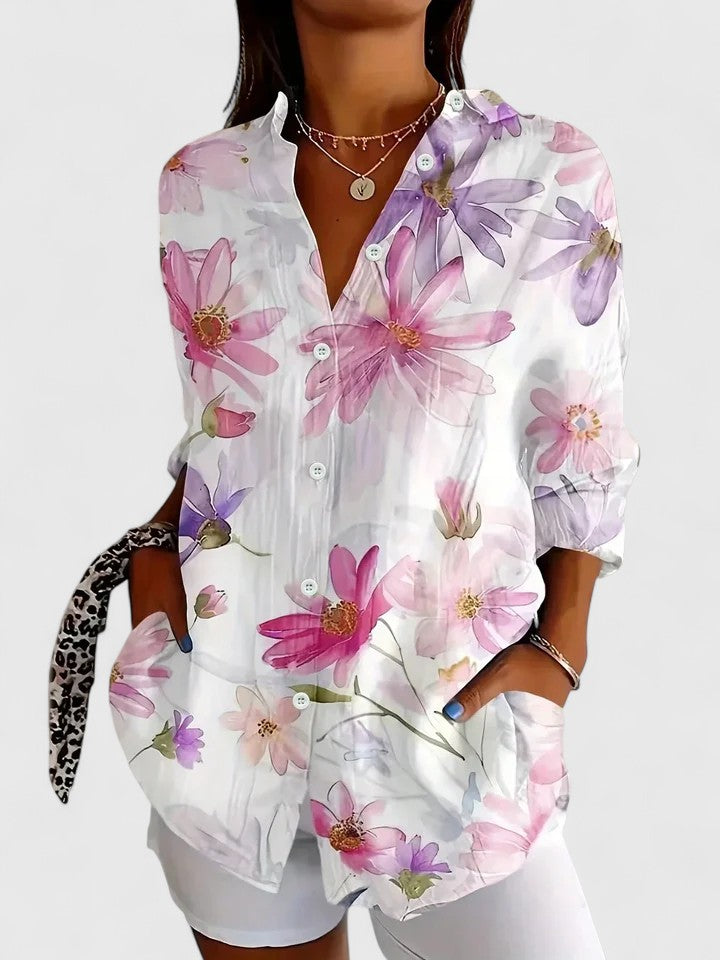 Anica - Vibrant Artistic Blouse with Buttons