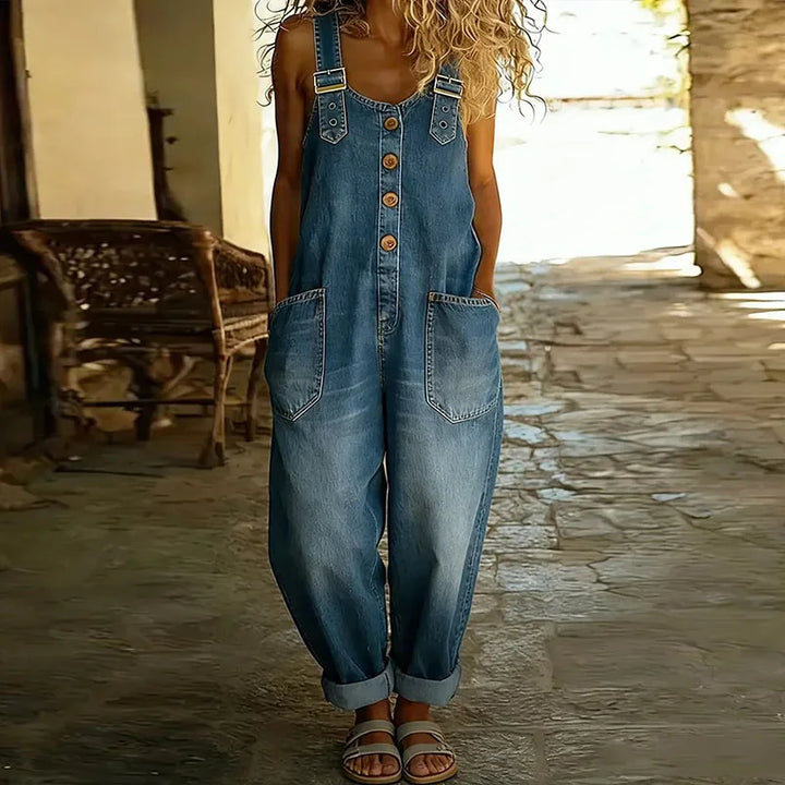 Saylor - Vintage Soft Cotton Denim-Look Overalls with Adjustable Straps