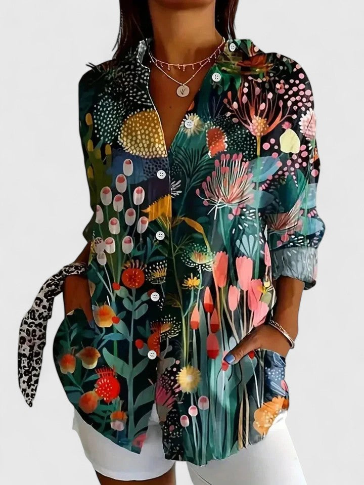 Anica - Vibrant Artistic Blouse with Buttons