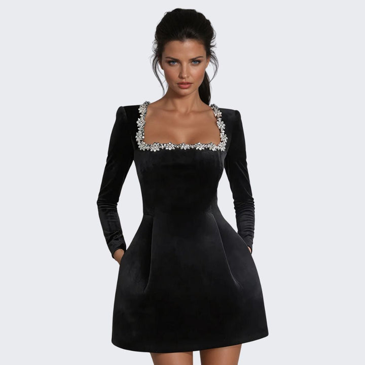Véronique | Mini Velvet Dress with Embellishments