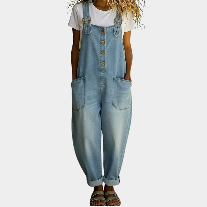 Saylor - Vintage Soft Cotton Denim-Look Overalls with Adjustable Straps