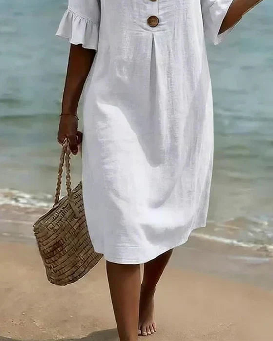 Camille | Elegant Buttoned Linen and Cotton Dress