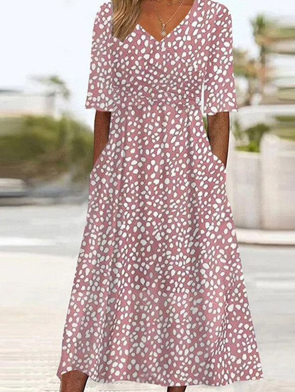 COLETTE | ELEGANT TUMMY-FLATTERING POLKA DOT MIDI DRESS