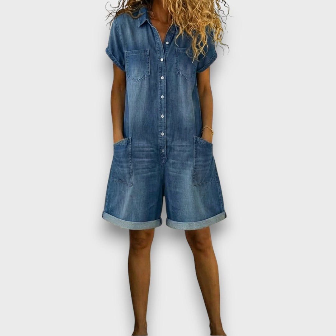 Saylor - Vintage Short Cotton Denim-Look Overalls