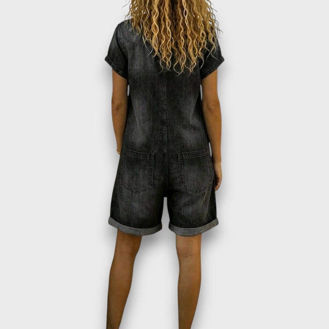 Saylor - Vintage Short Cotton Denim-Look Overalls