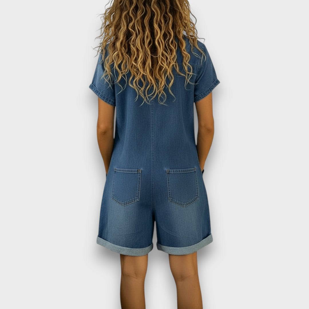 Saylor - Vintage Short Cotton Denim-Look Overalls