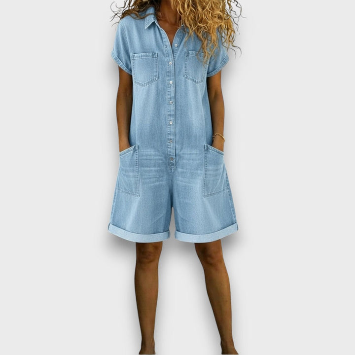 Saylor - Vintage Short Cotton Denim-Look Overalls