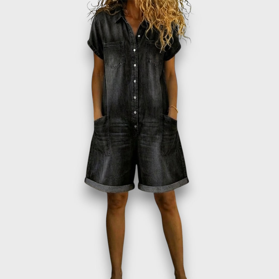 Saylor - Vintage Short Cotton Denim-Look Overalls