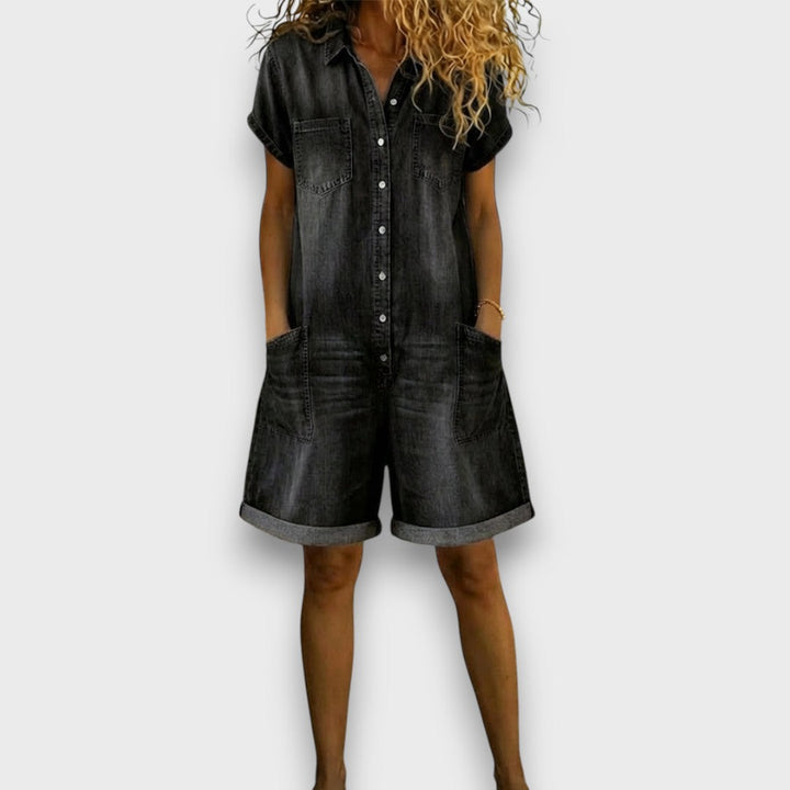 Saylor - Vintage Short Cotton Denim-Look Overalls